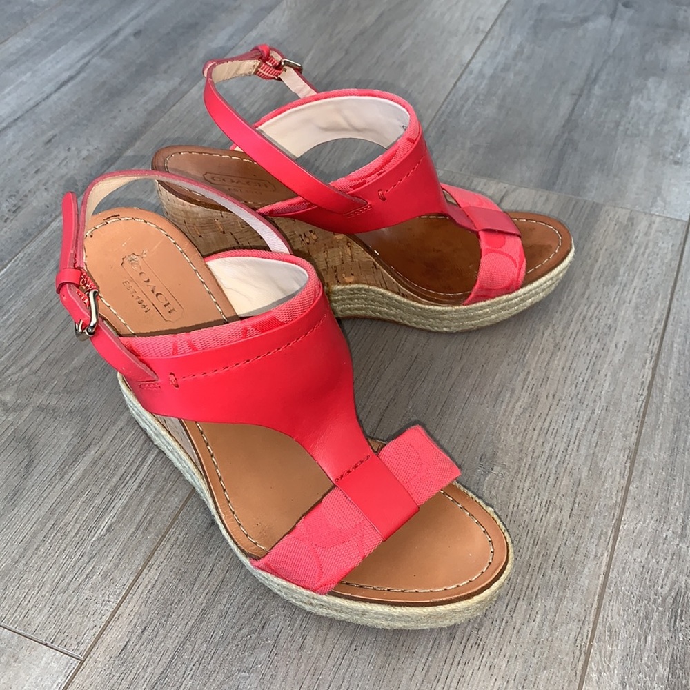 Coach Leather Wedge Sandal Red/Pink Size 8 - Picture 10 of 10